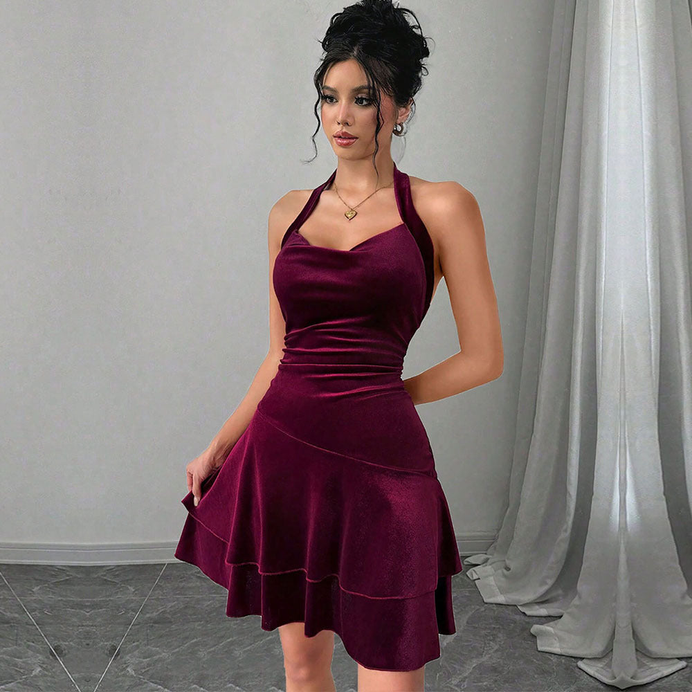 Women Clothing Sexy Halter Dress Autumn Winter Backless Socialite Sexy Design Short Bella Mia